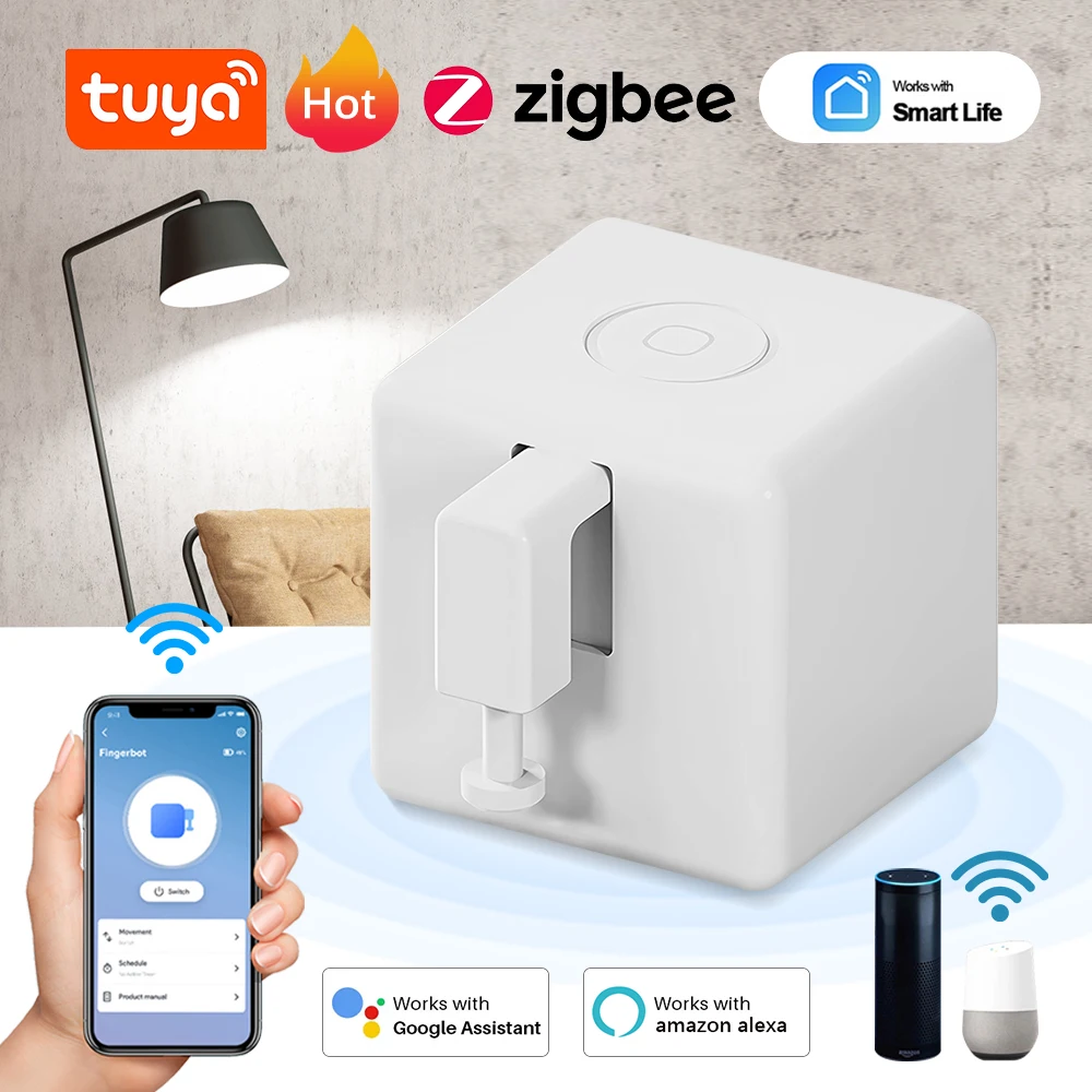

Кнопка переключения Tuya Zigbee Fingerbot Plus с голосовым управлением и поддержкой Alexa и Google Assistant