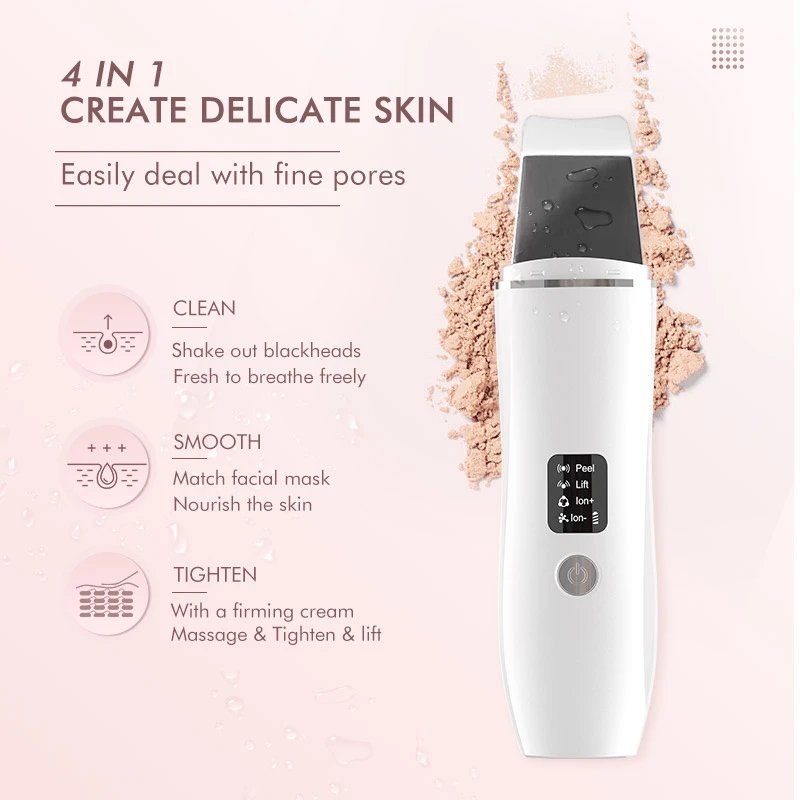 Ultrasonic Skin Scrubber Deep Face Cleaning Machine Peeling Shovel Facial Pore Cleaner Face Skin Scrubber Lift Machine