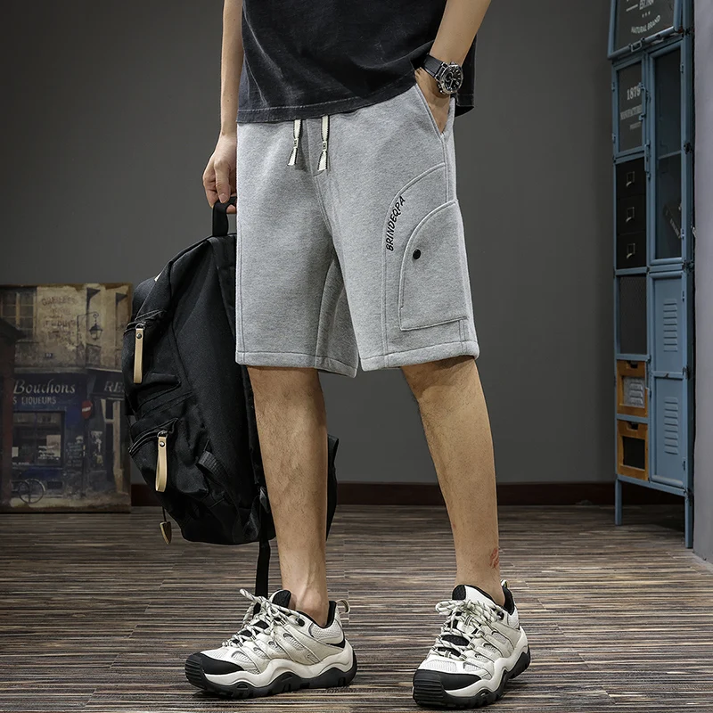 

New American all-in-one sports knit casual shorts men's straight leg shorts summer fashion brand thin five quarter pants