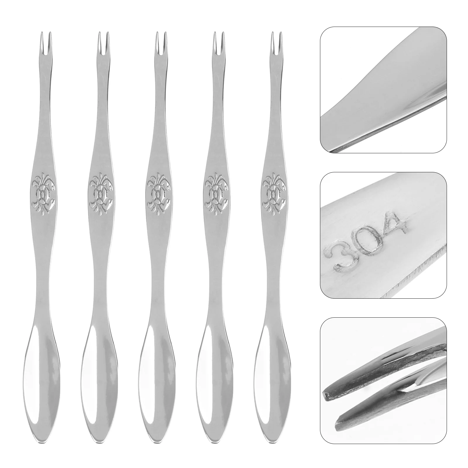 

5 Pcs Stainless Steel Crab Fork Seafood Eating Tools Peeling Biscuits Set Needle Kitchen