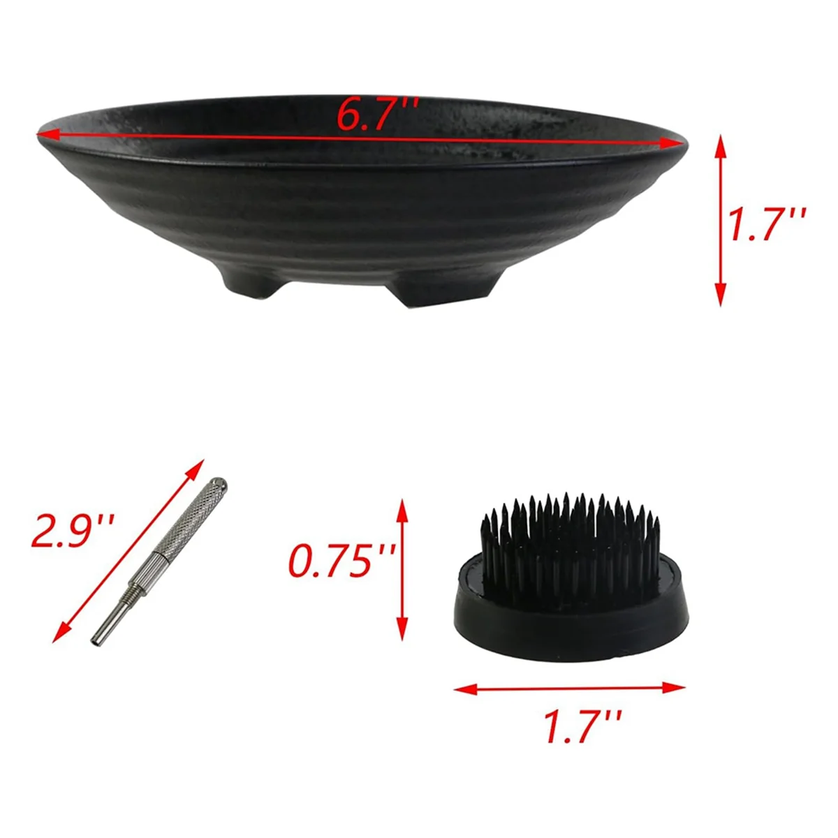 Ikebana Vase Kit, Ceramic Ikebana Bowl and Metal Flower Kenzan, with Needle Straightening Tool Black 3