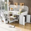 L-Shape Triple Bunk Beds with Stairs and Desk,Twin Over Full Bunk Bed with Storage Wardrobe, Shelves and Drawers,Wood Staircase 2