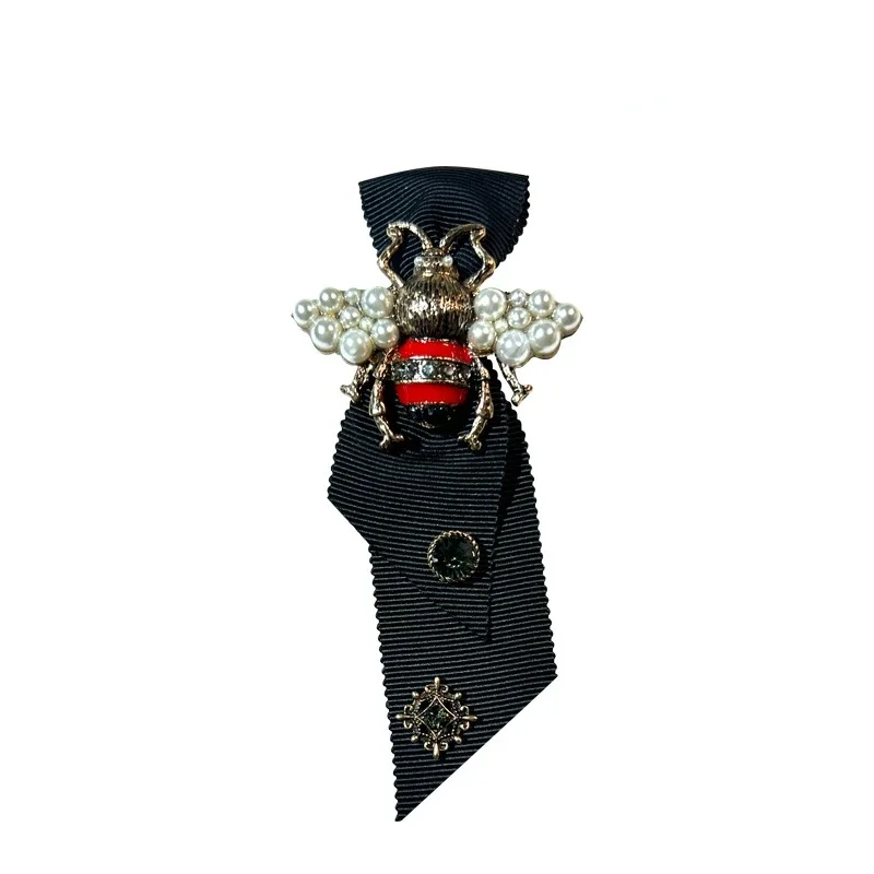 British Style Rhinestone Pearl Bee Tie Fabric Bowties Ties Clothing Short Necktie Shirt Collar for Men and Women Accessories bow tie