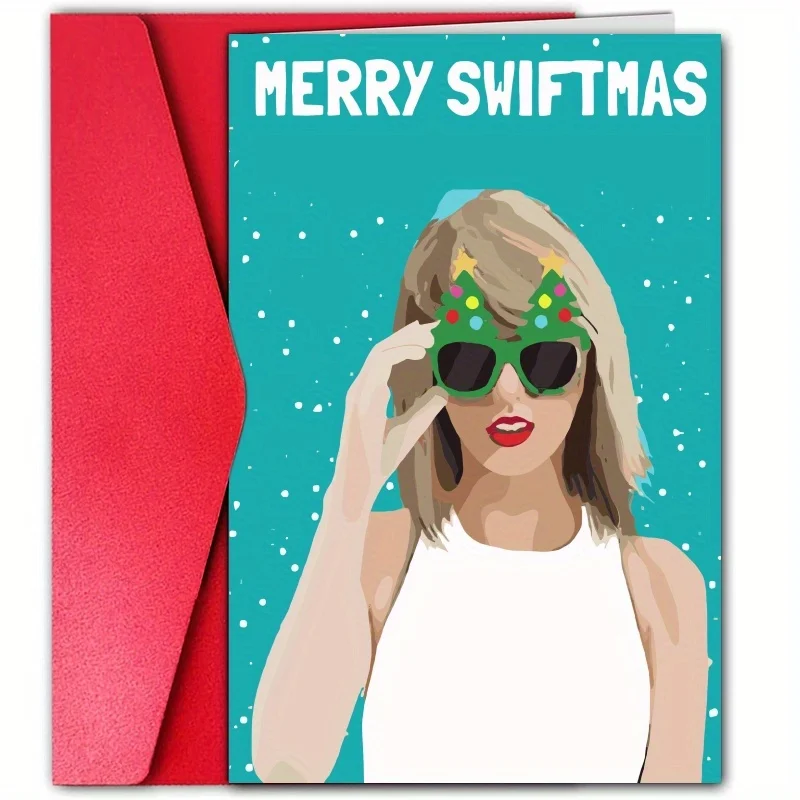 1pc, Happy Christmas Time Card, Merry and Bright Christmas Card, December Christmas Card, Creative Singer Christmas Card