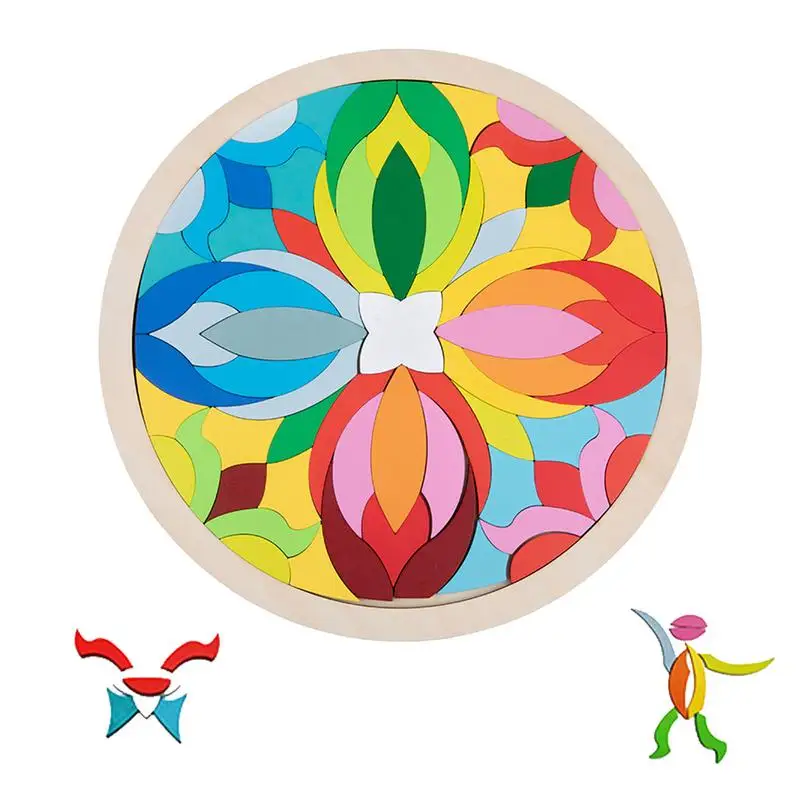

Rainbow Color Puzzle Set Montessori Toy Wooden Puzzle Tangram With Stacking Blocks Colorful Stacking Blocks School Class Prizes