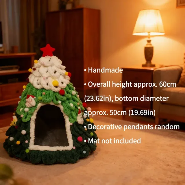 Finished Product Christmas Tree Cat Nest Cat House/ Winter Warmth Closed Security Cat Bed Weave Pet Tent No Need To Make고양이 굴 3