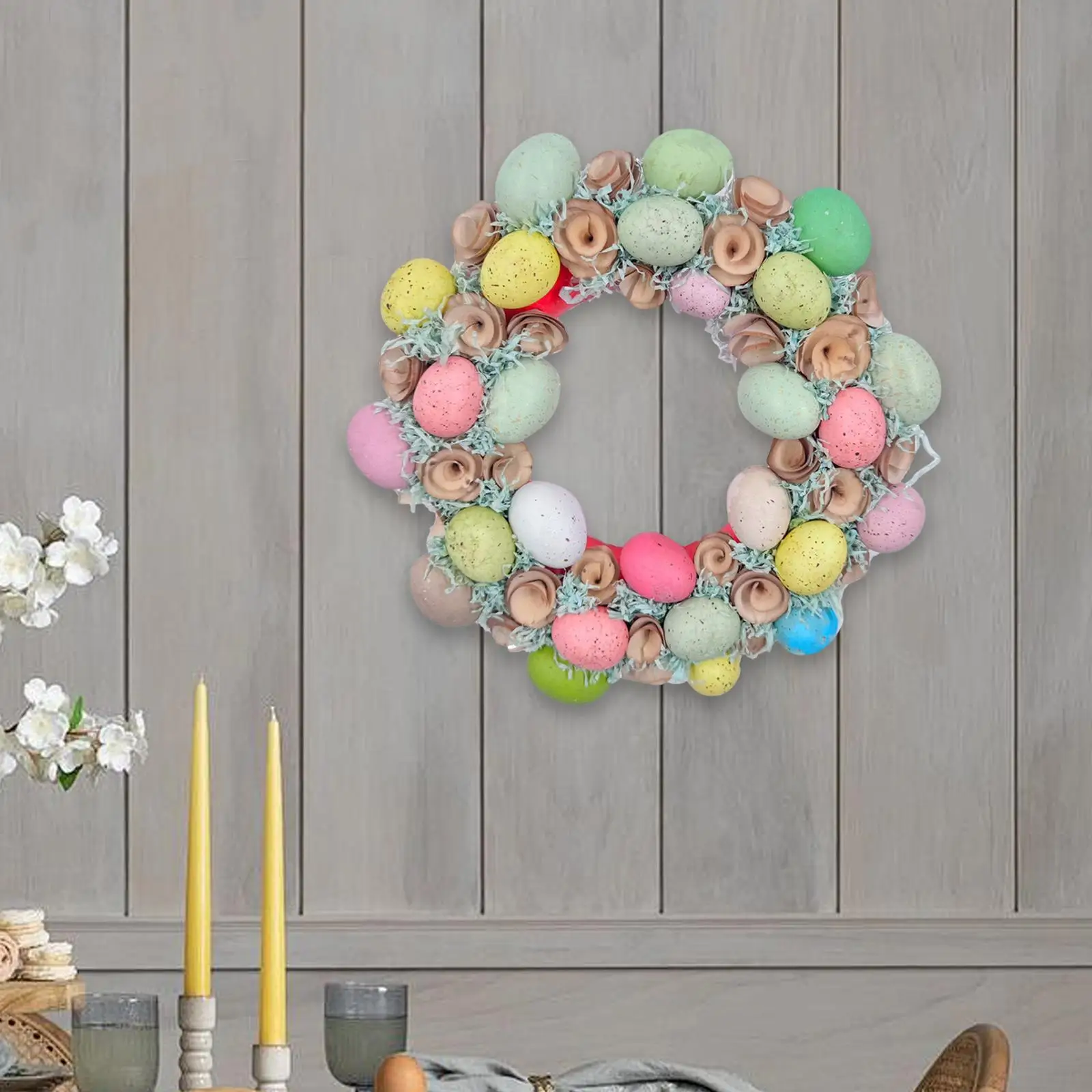 16inch Colorful Easter Egg Wreath Decoration Easter Party Supplies for Farmhouse Home Decor Accessory Sturdy Multipurpose