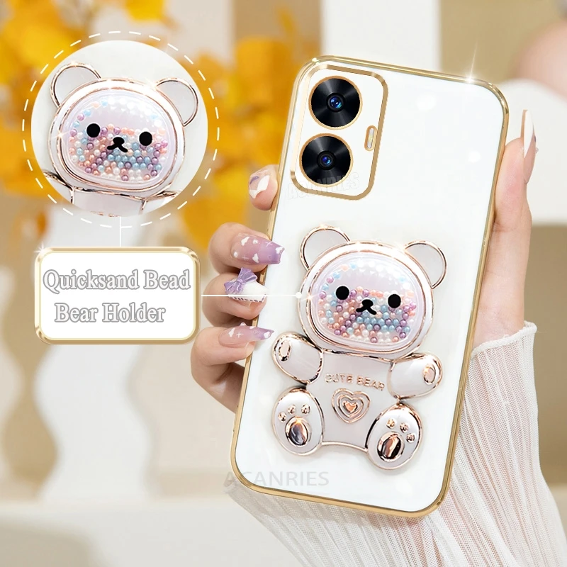 Adorable Quicksand Bear Plating Stand Phone Case