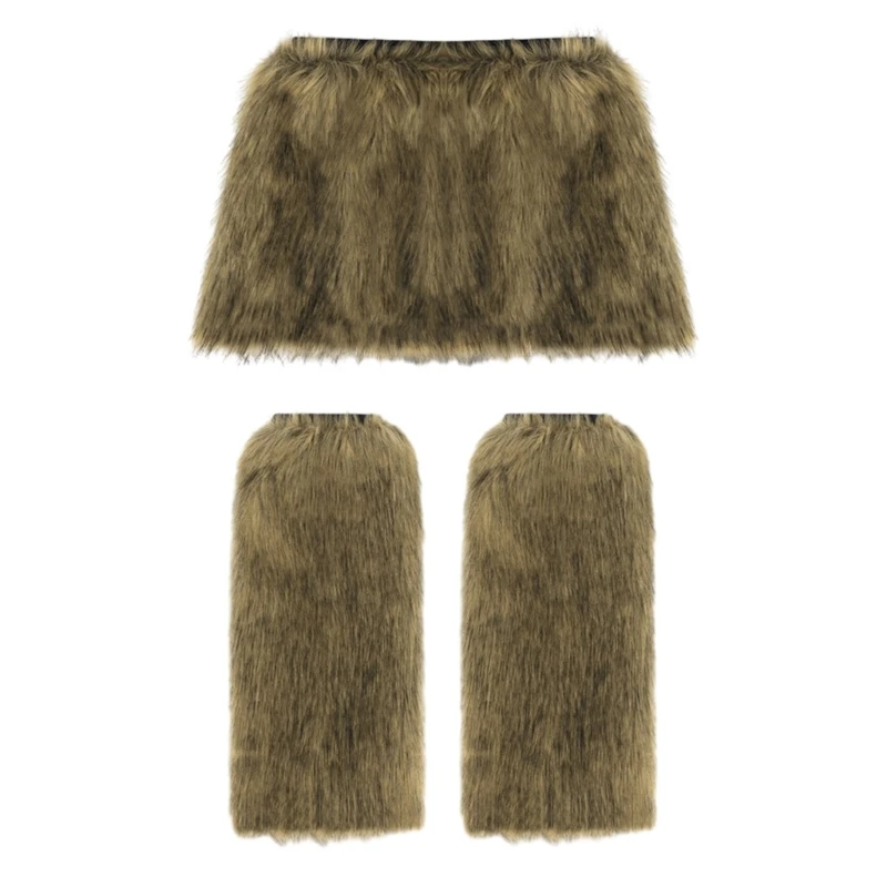 Faux Furs Leg Warmers Boot Cuff Cover and Bodycon Mini Skirt for Halloween Party Cosplay Costumes Gifts 2 Pieces/Set