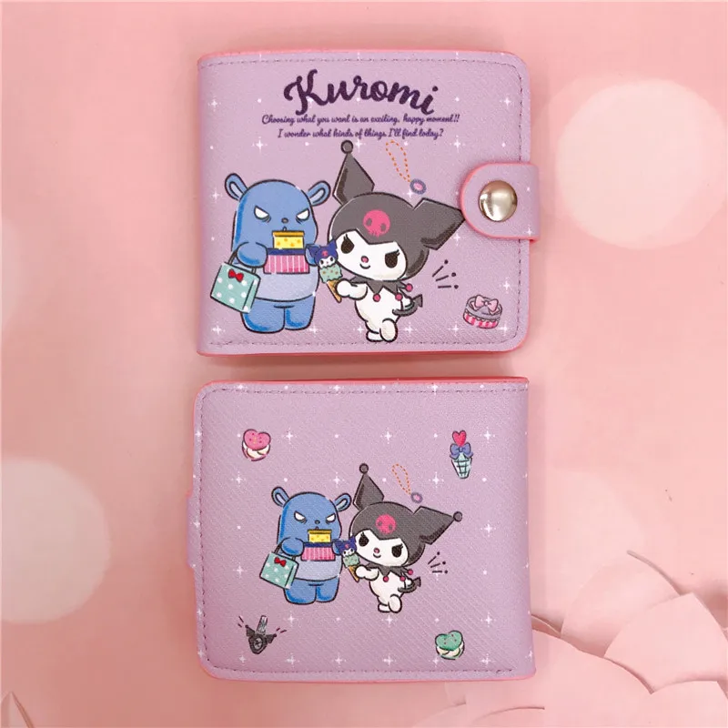 귀여운 헬로 키티 동전 지갑, 시나모롤 멜로디 쿠로미 산리오스 Pu 캐주얼 지갑, 동전 지갑, 버튼 카드홀더 귀여운 지갑