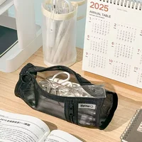 Large Capacity Solid Color Desktop Storage Pouch, Clear Mesh Organizer, Practical Tabletop Holder for Daily Sundries 4