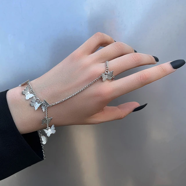 Women Gold Metal Hand Chain Bracelet Fashion Jewelry Connected Ring -  Walmart.com