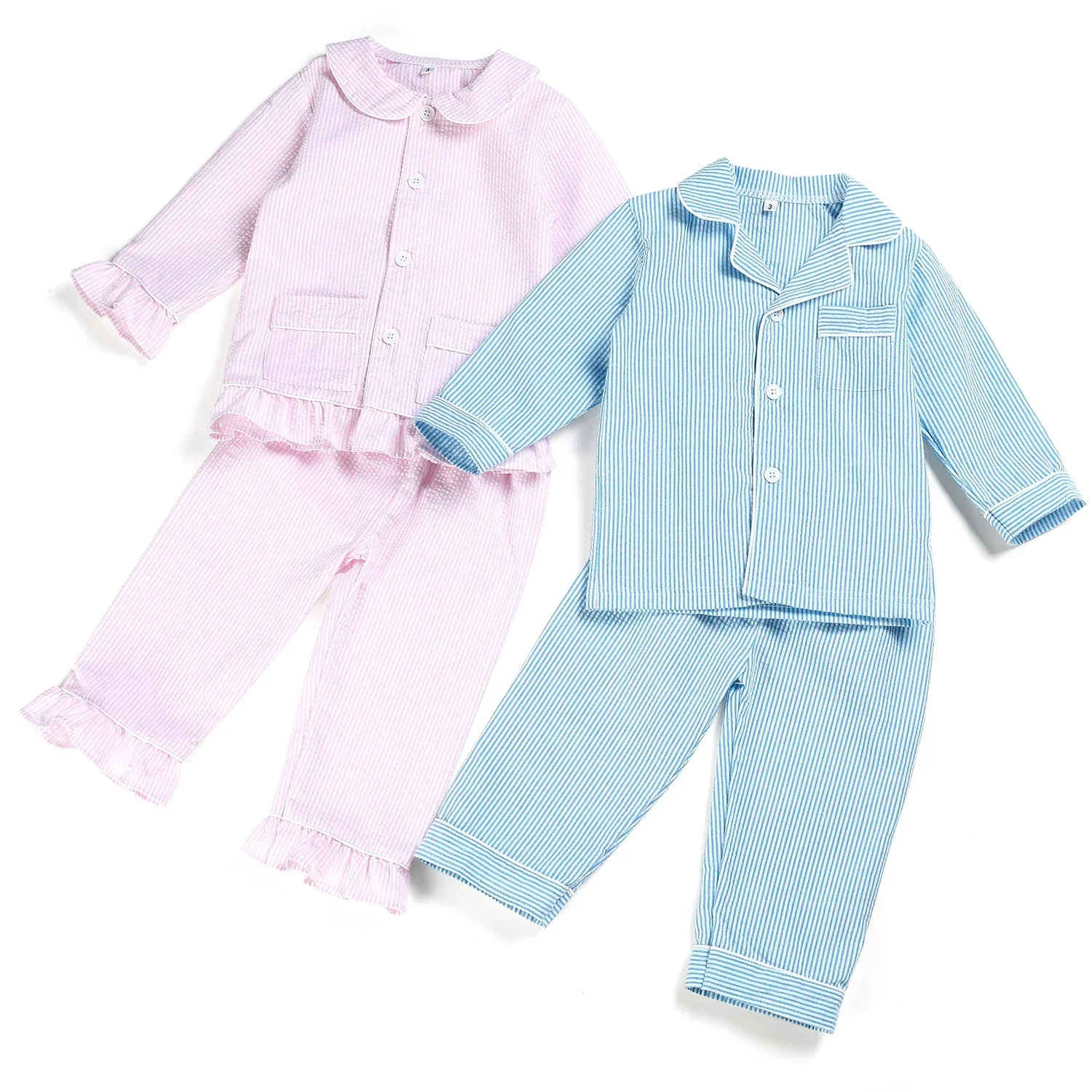 100% Cotton Seersucker Kids Pajama Set 5