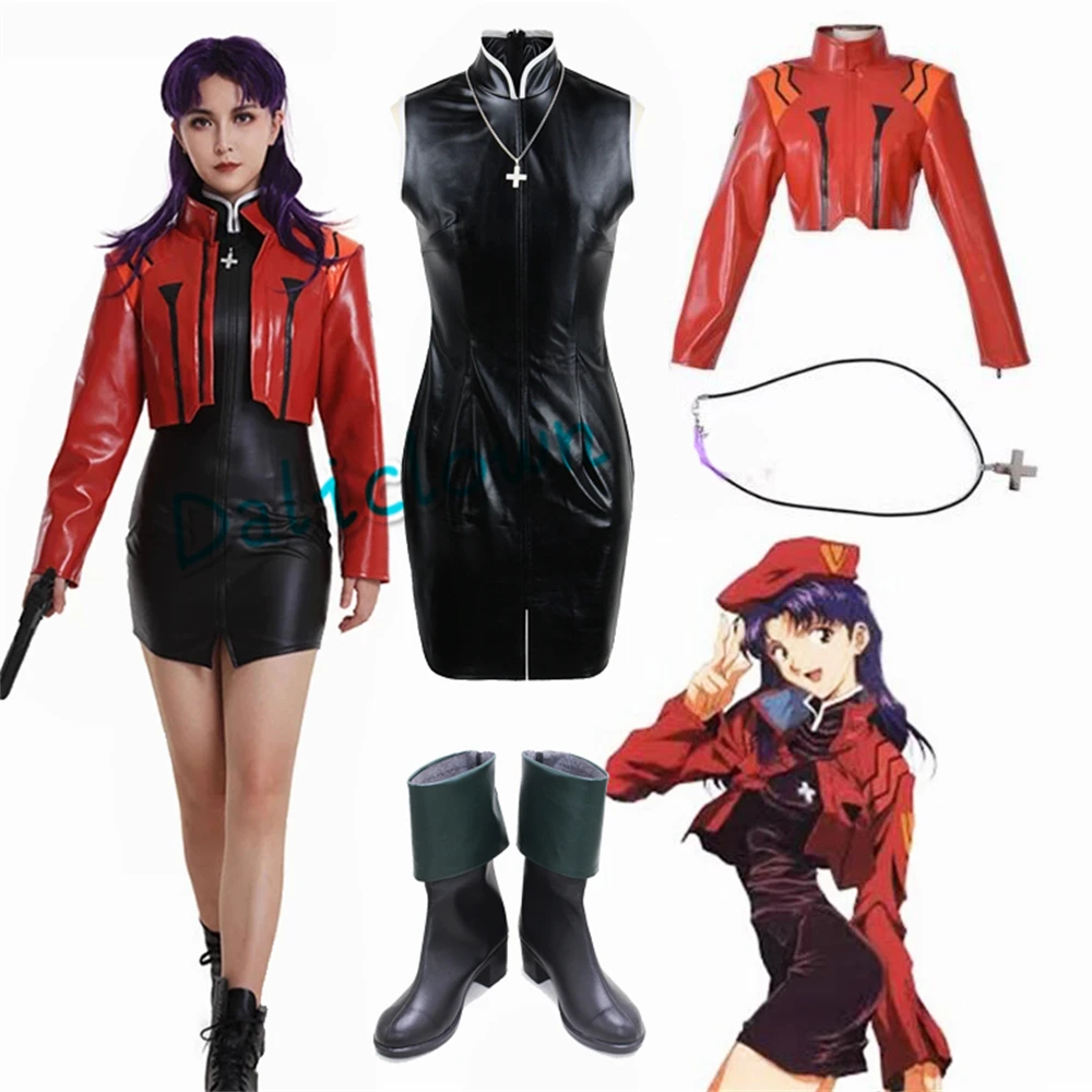 Katsuragi Misato Cosplay Custume With Wig Latex Jacket Dress