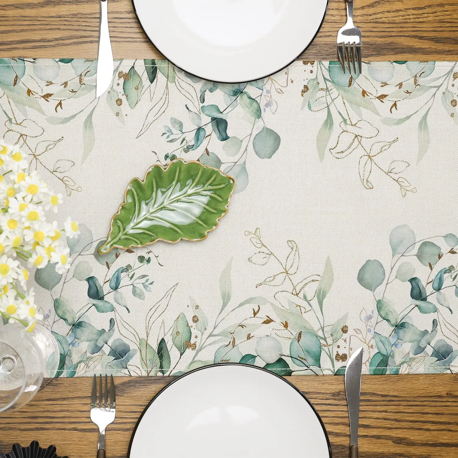 Spring Flower Table Runner Tulip Lavender Vase Easter  Rabbit Summer Holiday Kitchen Dining Table Decoration for Home Party