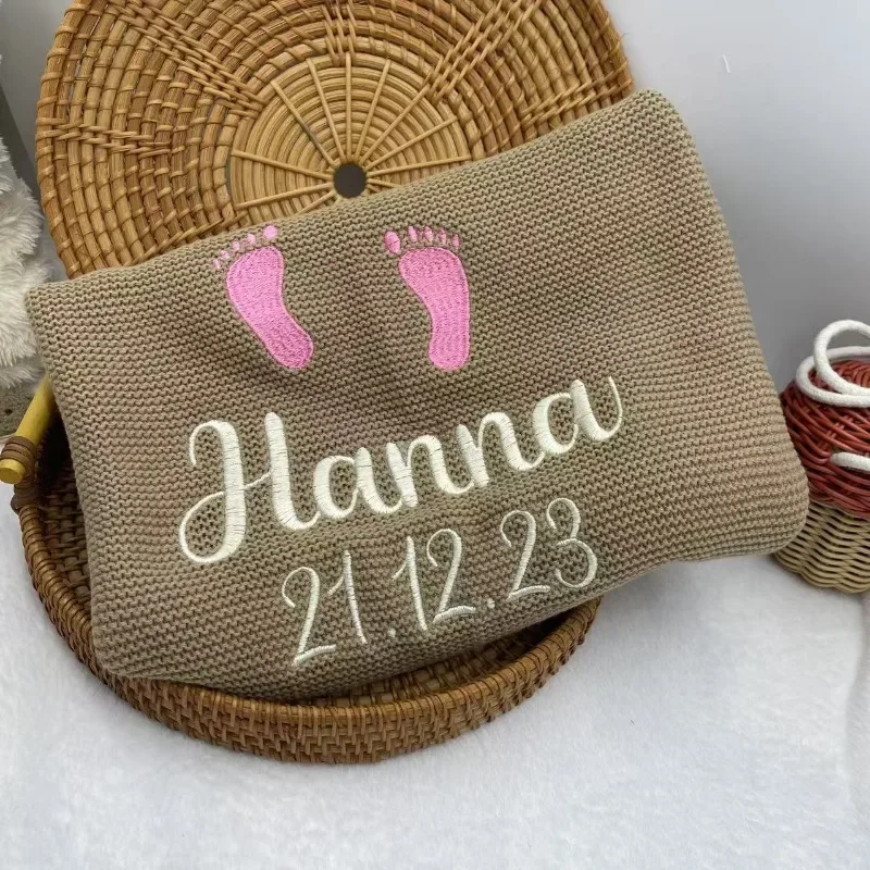 Personalized Baby Blanket Boy Girl Soft Breathable Newborn Stroller Crib Cover Knitted Blanket with Name Shower Gifts 4