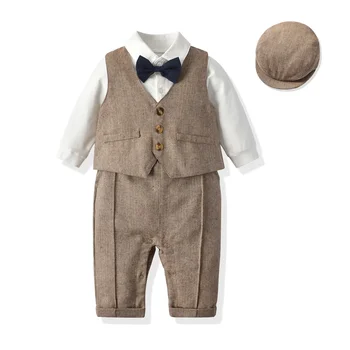 Baby Boys Gentleman Outfits Suits Clothing Spring and Autumn Children One-Piece Rompers Jacket Hat Suit Baby Boy Clothes 1
