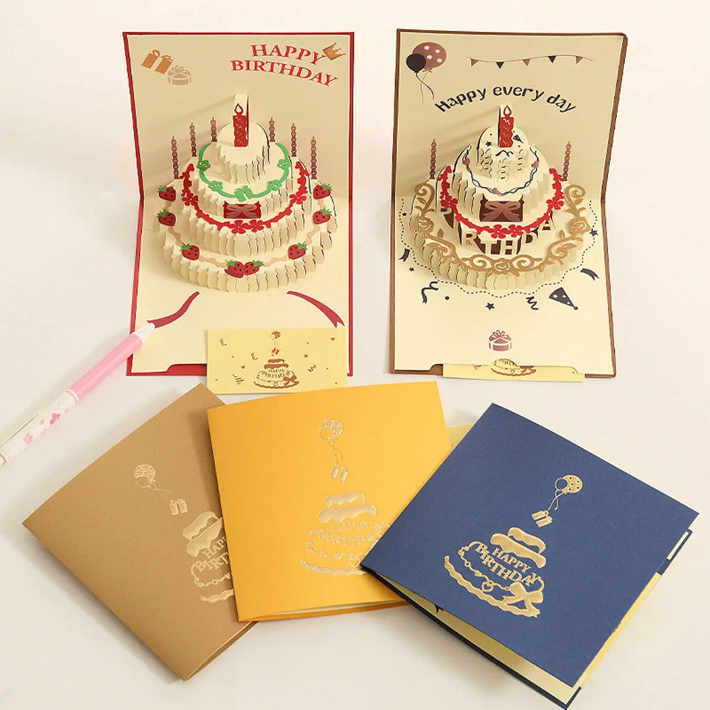 3D Happy Birthday Card Pop-Up Greeting Cards Foldable Congratulation Postcard Gifts With Envelope For Valentine Anniversary