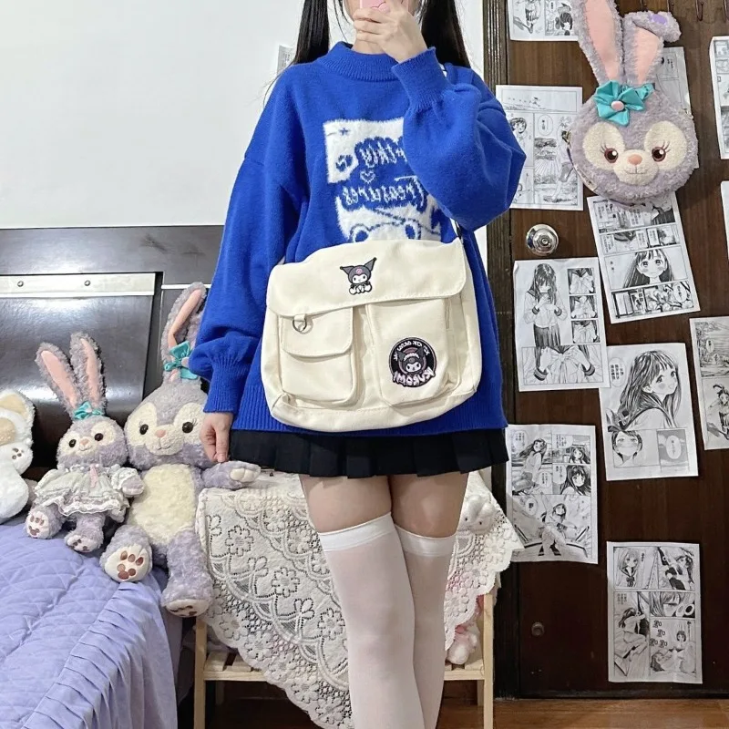 MBTI White Kuromi Womens Shoulder Bag Canvas Jk Casual College Style Messenger Bag Japanese Fashion Daily Luxury Female Handbag