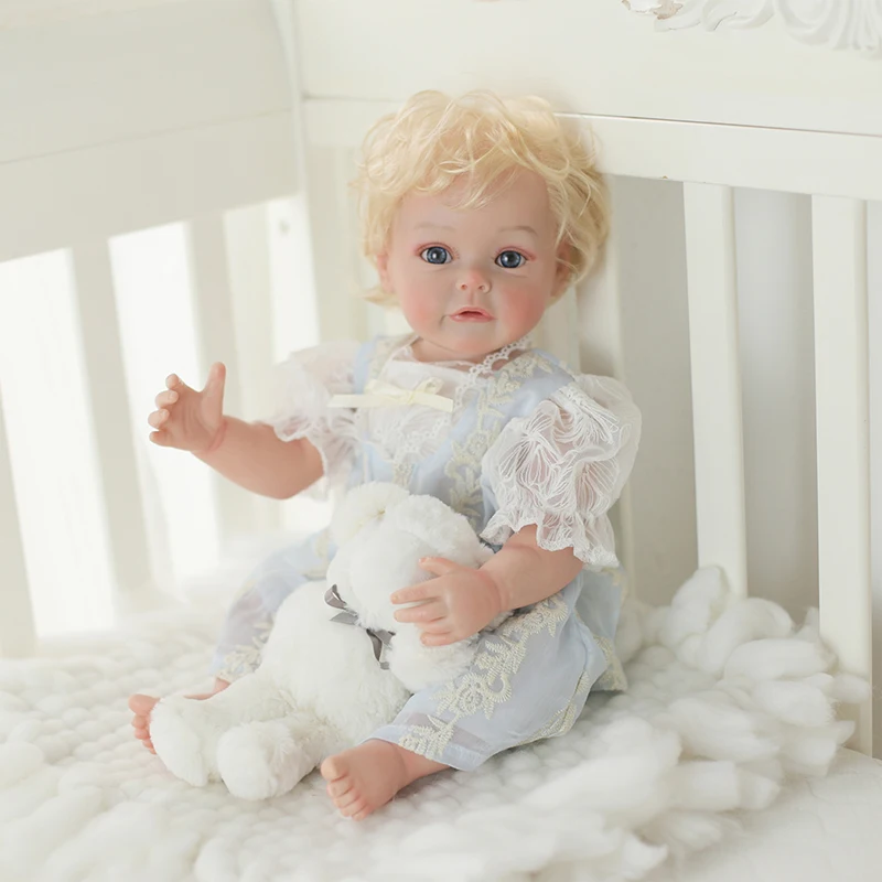 

48M Reborn Toddler Girl Blue Eyes FUll Body Silicone Princess Sue-Sue with Blond Hair Hand-detailed Painting Toy