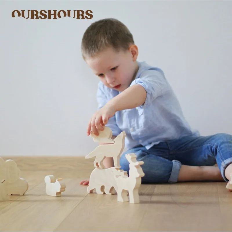 

Деревянная модель животного из дикого леса, буковая детская игрушка для раннего развития, набор для младенцев, малышей, Монтессори, головоломки, деревянные игрушки