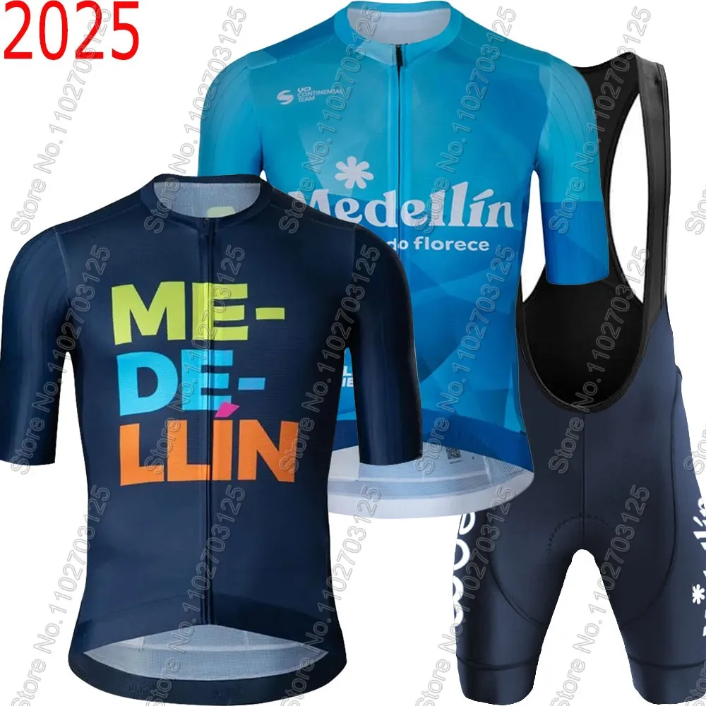 Team Medellín 2025 Cycling Jersey Set Mens Blue Spain Tour Vuelta-colombia Clot…