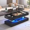 High Glossy LED Coffee Tables for Living Room, Center Table with Open Display Shelf & Large Storage Space, White Coffee Table 1