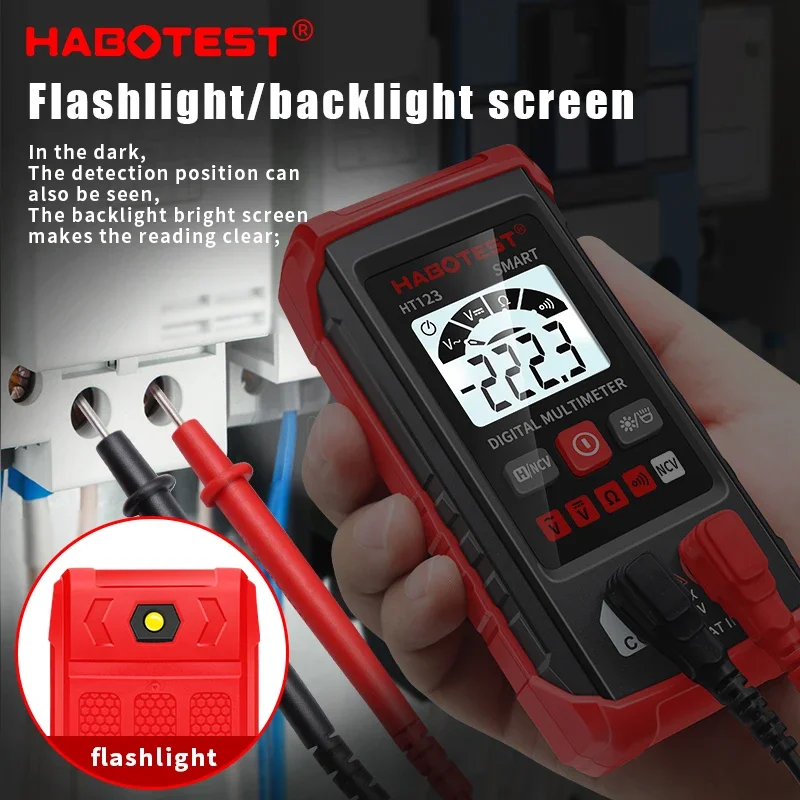 HT123 Mini Digital Multimeter AC DC Voltage 600V Auto-ranging Meter NCV Ohm Tester Professional Electrician Tool digital multimeter multimeter tester