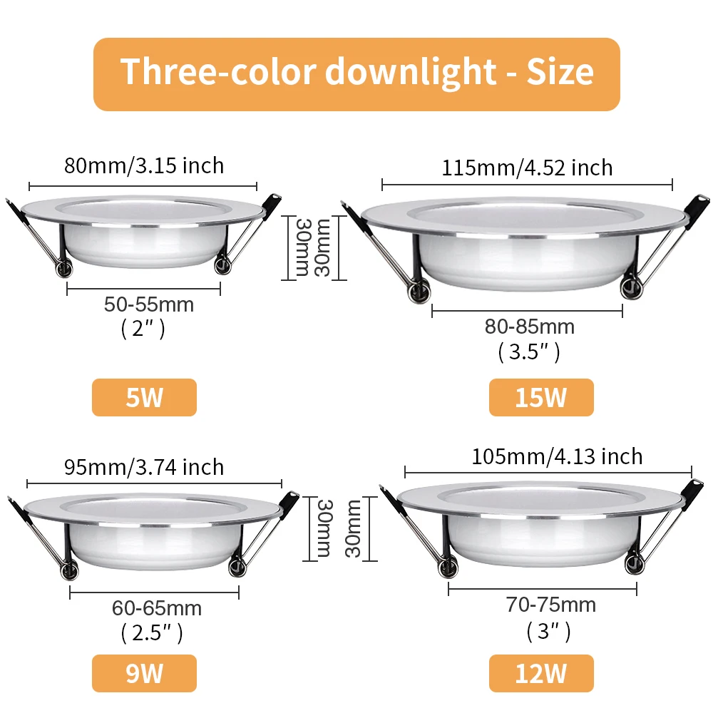 Led Downlight Recessed Ceiling Lamp 6/12PCS 5W-15W 3-Color