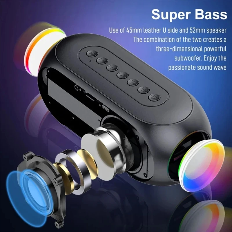 Alarm Clock Radio FM Bluetooth Speaker Portable Subwoofer Sound Box Music Wireless Mini Woofers Speaker Lamp_voghion.com