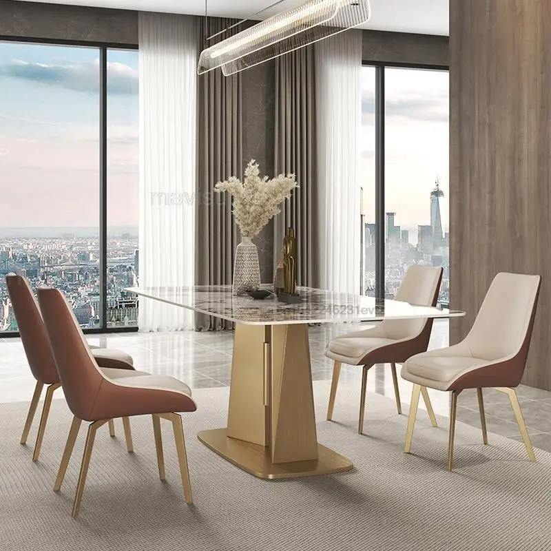 

Kitchen Island Furniture Mobile Marble Light Luxury Modern Simple High-end Luxury Stone Pandora Rectangular Dining Table Chairs
