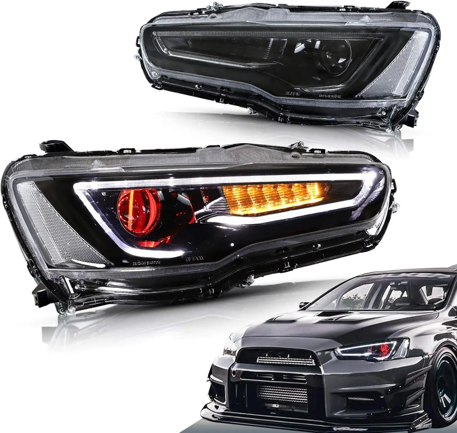 

LED Headlights Assembly for Mitsubishi Lancer & EVO X 2008 - 2020 With LED DRL Start UP Animation LED Sequential Turn Signal