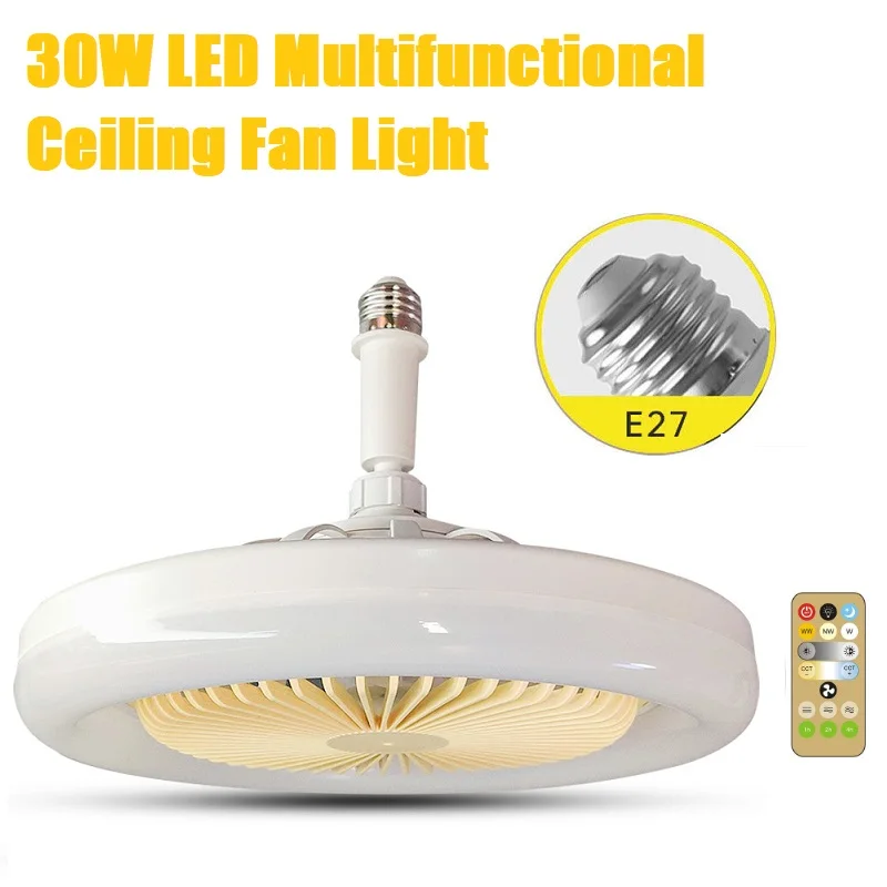 E27 LED Ceiling Fan Light 3-speed Cooling Remote Dimmable 30W Electric Ventilator