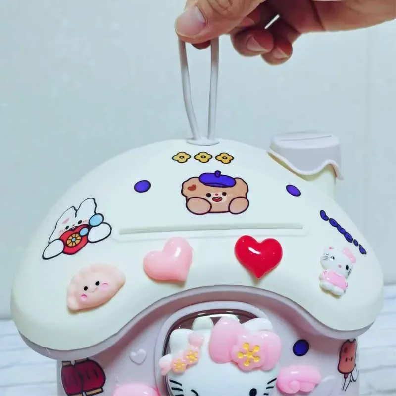 Cartoon Mushroom House Cute Piggy Bank Girls Boys Large Capacity Internet celebrities Children's Small House with Key Piggy Bank 2