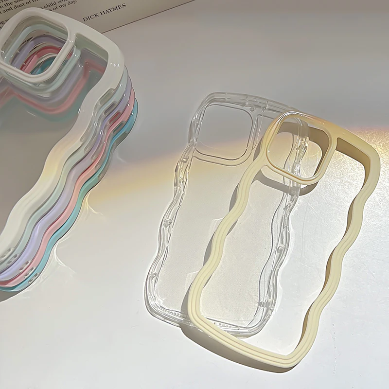 Chic Candy Transparent Shockproof Phone Case with Wave Frame Design