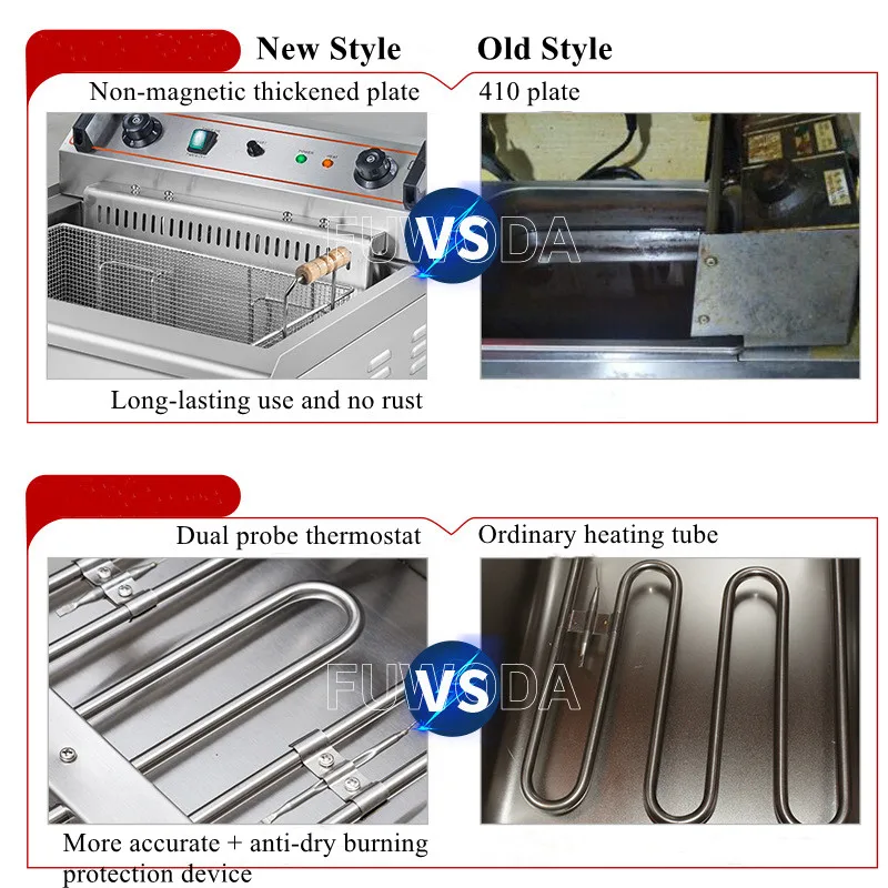 30L Electric Fryer Big Capacity Commercial Fried Chicken French Fries Frying Machine Stainless Steel 6000W Deep Fryer 4