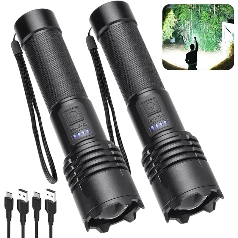 

Rechargeable Lumens LED Flashlights 2 Pack, Super Bright Flashlight with 3 Modes, IPX6 Waterproof,Light for Emergencies Camping