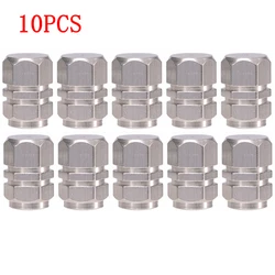 10-Pack Aluminum Tire Valve Caps - Waterproof Dust Covers for Car & Motorcycle Wheels (Silver 10cps)
