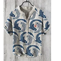 Spring and summer men's and women's shirts independent station casual fish pattern Hawaiian style printed shirts men's tops 1