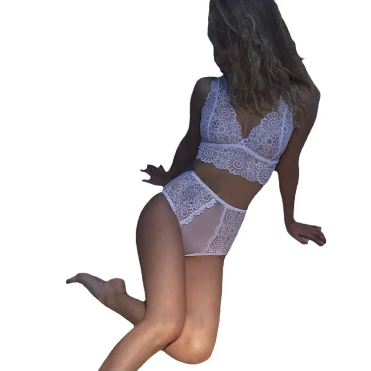 New Wish Sexy Lace Splicing Women's Underwear Set Romantic Floral Print Push up Bra And High Waist Briefs Gift for Lovers