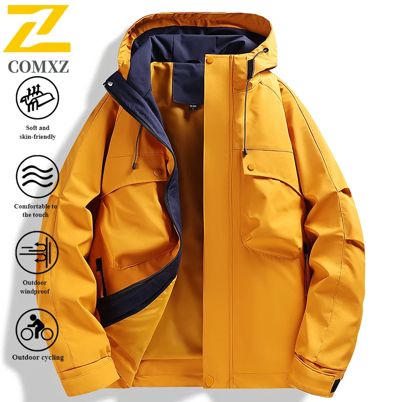 Mens Waterproof Windbreaker Jacket Outdoor Hiking  Coat fishing Casual Workwear Hooded Solid Color Lightweight Multi Functional