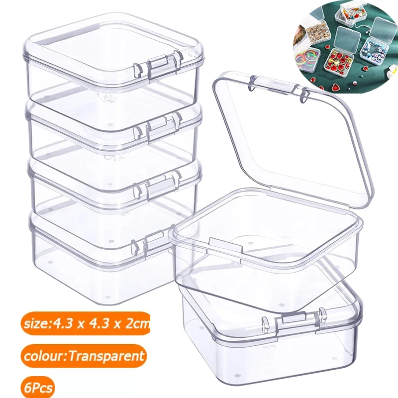 6Pc Mini Boxes Square Clear Plastic Jewelry Storage Case Container Packaging Box for Earrings Rings Beads Collecting Small Items 4 pcs clear plastic box display case beads storage container 72x52mm plastic storage box