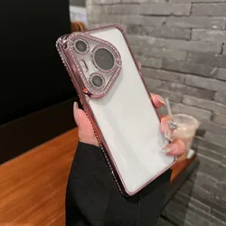 Plating Glitter Rhinestones Clear Silicone Bumper Cover - Ultra Shining Transparent Case for Huawei Mate 60 (Pink)