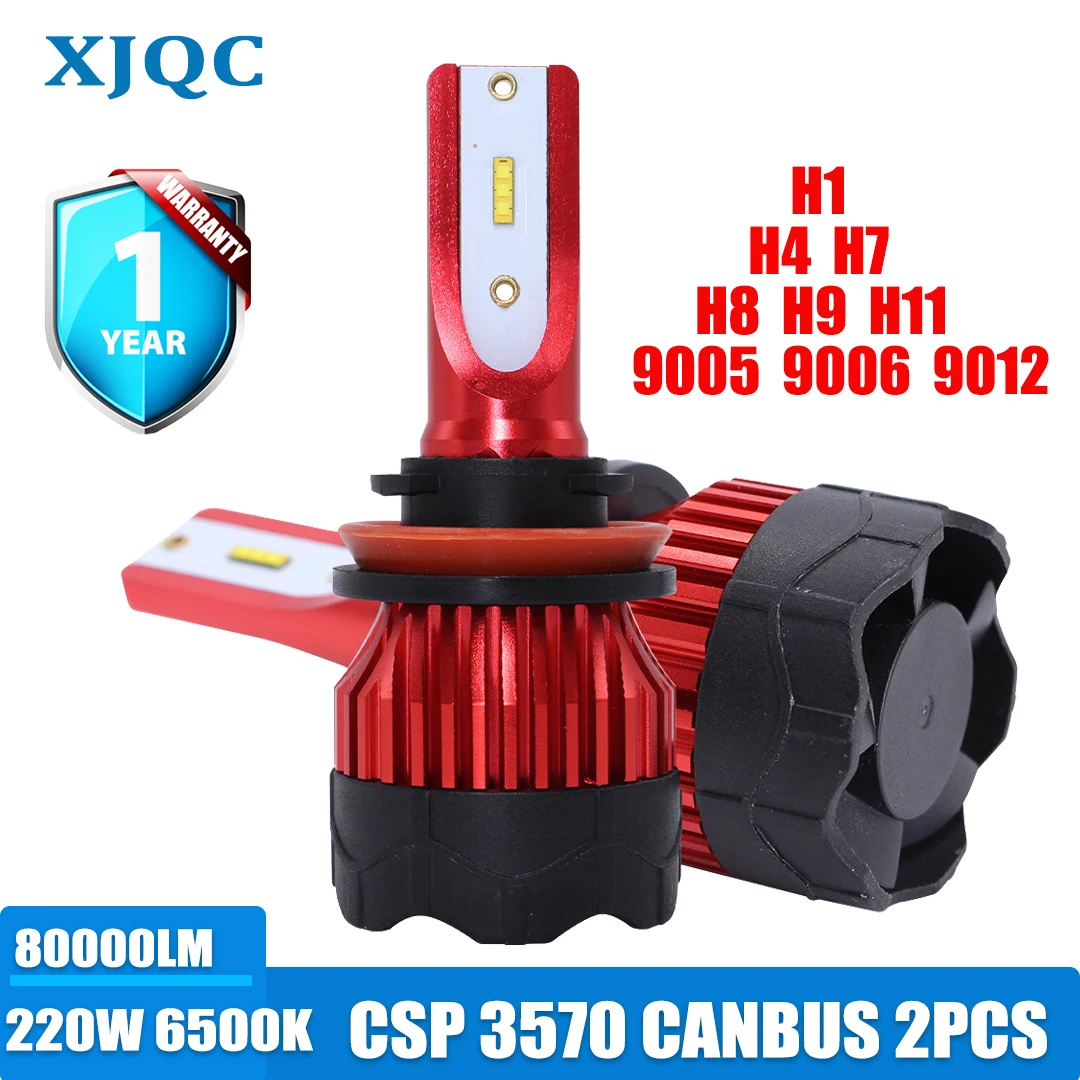 

XJQC K5 Hot Selling Item H1 80000LM 220W 6500K CSP 3570 H8 H9 LED General Motors Headlamps H4 H7 High Intensity 9005 9006 9012