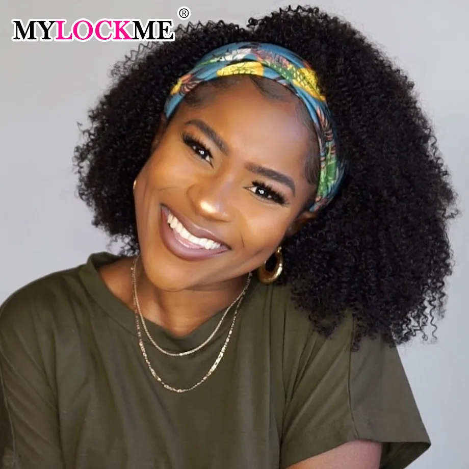 Headband Hair Woman Afro Kinky Curly Wig 200% High Denisty Brazilian Remy Hair Fast-Installing Full Machina Natural MYLOCKME human hair wigs