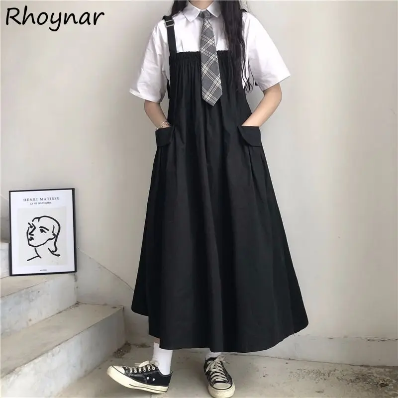 

Sets Women Lovely Korean Fashion All-match Ins Popular Summer Vestido Feminino Loose College Solid Folds Daily Design New Cozy