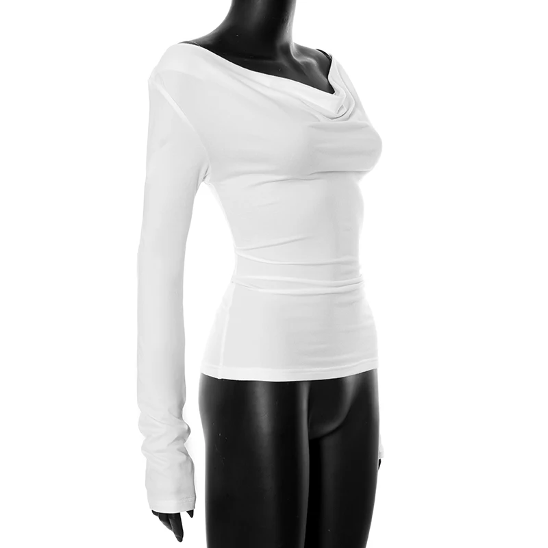 Irregular Swing Collar Ruched Off Shoulder Crop Vest Long Sleeve Backless Strappy Women Casual Tops Streetwear In Autum