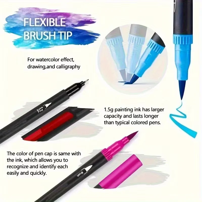 Pennarelli Acquerellabili a Doppia Punta Vibranti – Set Artistico per Disegno e Artigianato, Corpo in Plastica Resistente, Regalo di Natale - immagine 5