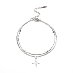Skyrim - Inspired Sun and Moon Charm Double - Layer Bracelet - Stainless Steel Jewelry Gift - 17 - 22 cm (Star Steel B)