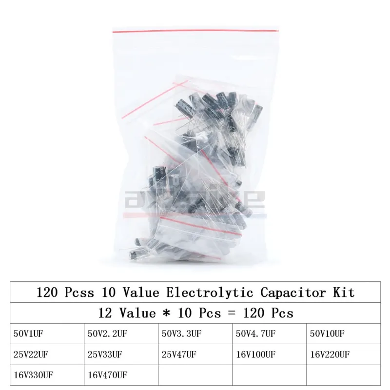 electrolytic capacitor 120/200/500Pcs 16V 25V 50V 0.1uF-1000uF Aluminum Electrolytic Capacitor Assorted Kit Box 1uF 4.7uF 10uF 47uF 220uF 330uF 470uF